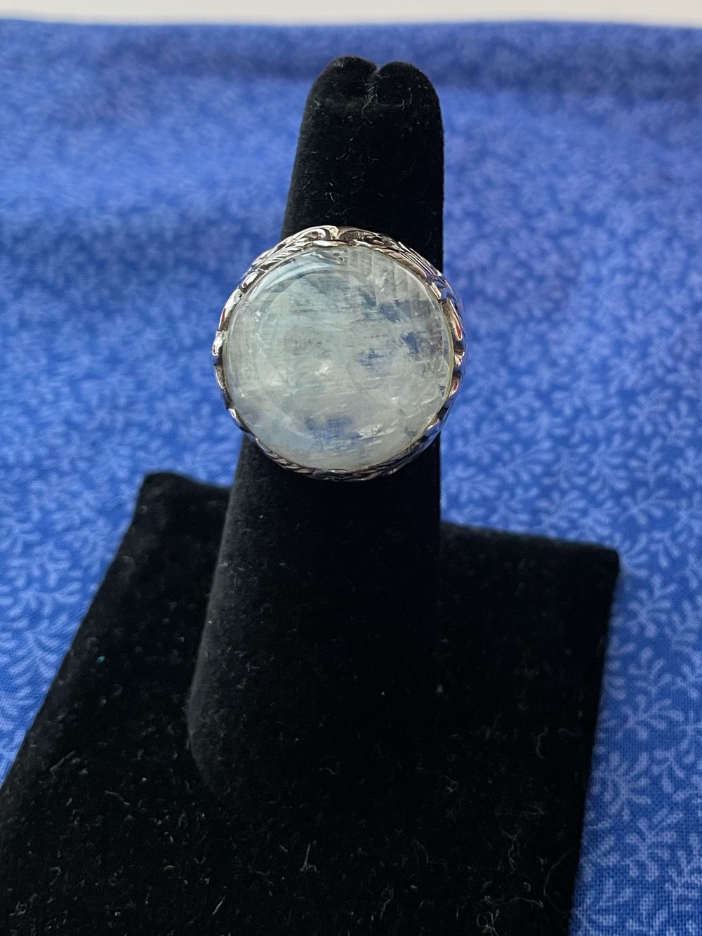 Vintage Rainbow Moonstone Statement Ring - Sterling Silver Filigree Size 5.25